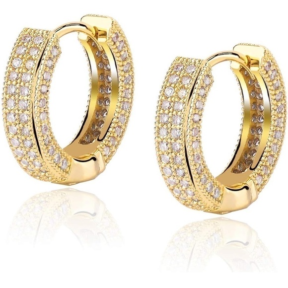 New 925 Sterling Silver Diamond Crystal Huggie Hoop Earrings - Picture 10 of 12